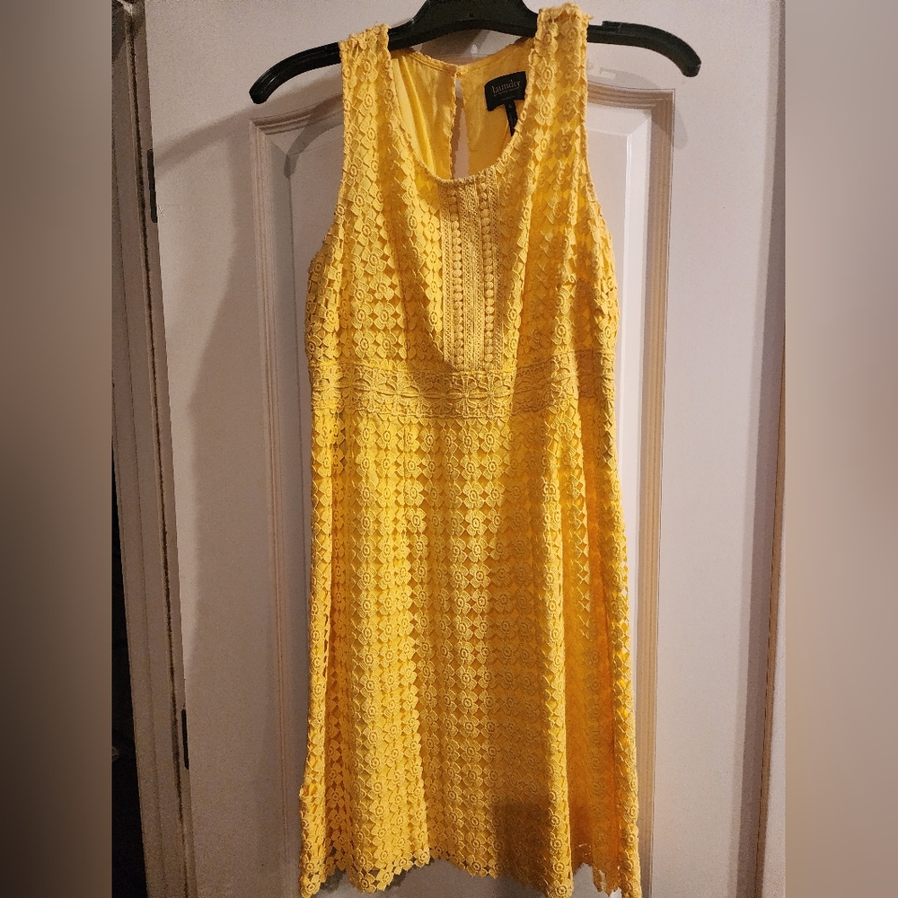 Laundry by Shelli Segal Yellow Flower Crochet Dress